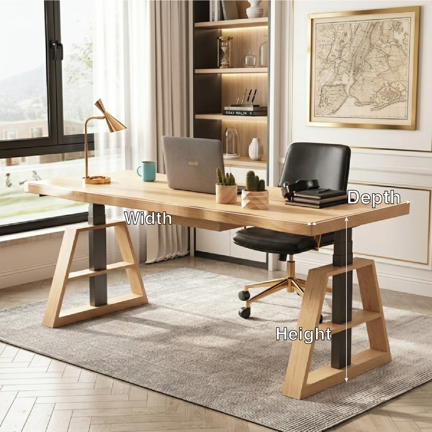 Modern Wooden Work Desk with Industrial Style Legs for Office or Home