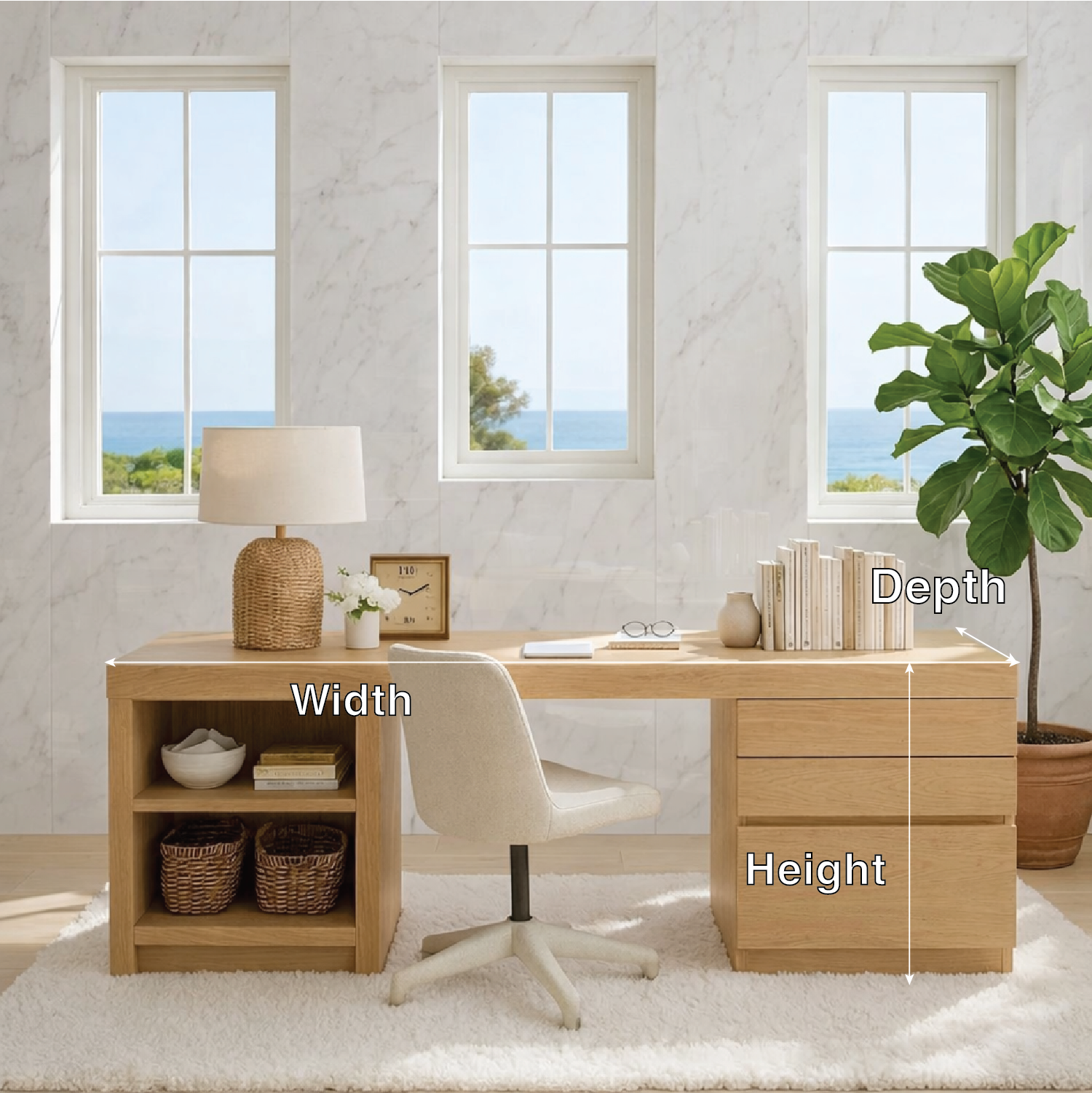 Modern Home Office Desk with Storage Shelves and Drawers Long Writing Computer Table