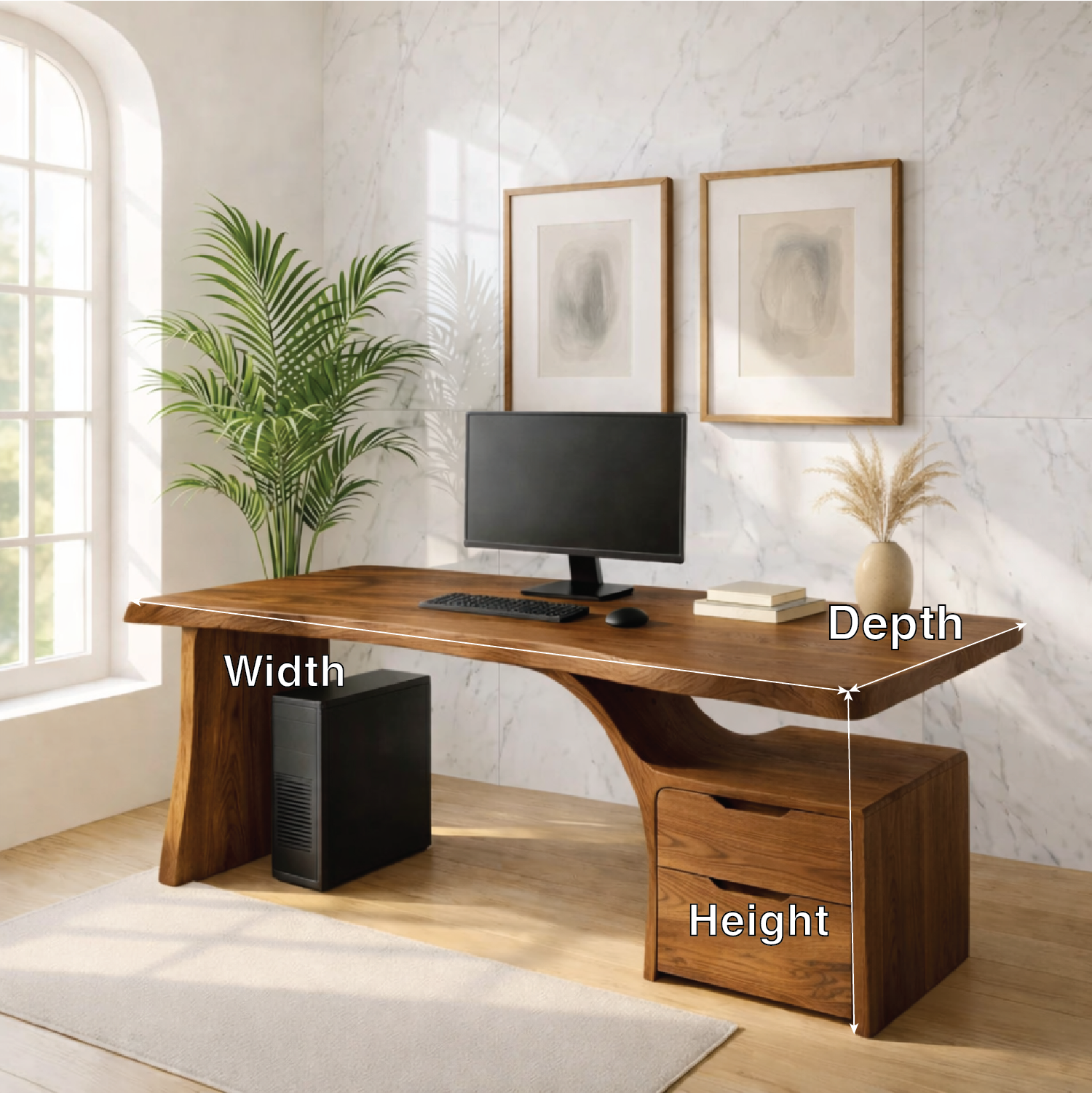 Live Edge Executive Desk Modern Office Desk With Drawer Storage Large Workspace