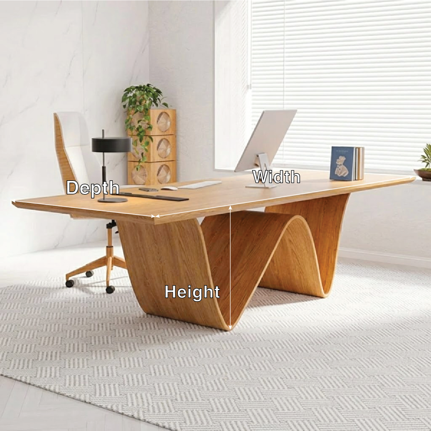 Modern Wave-Shaped Wooden Desk for Home Office, Contemporary Design