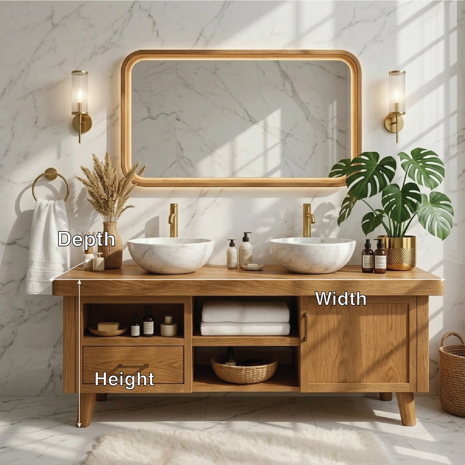 Elegant Modern Wooden Bathroom Vanity with Double Sink Design