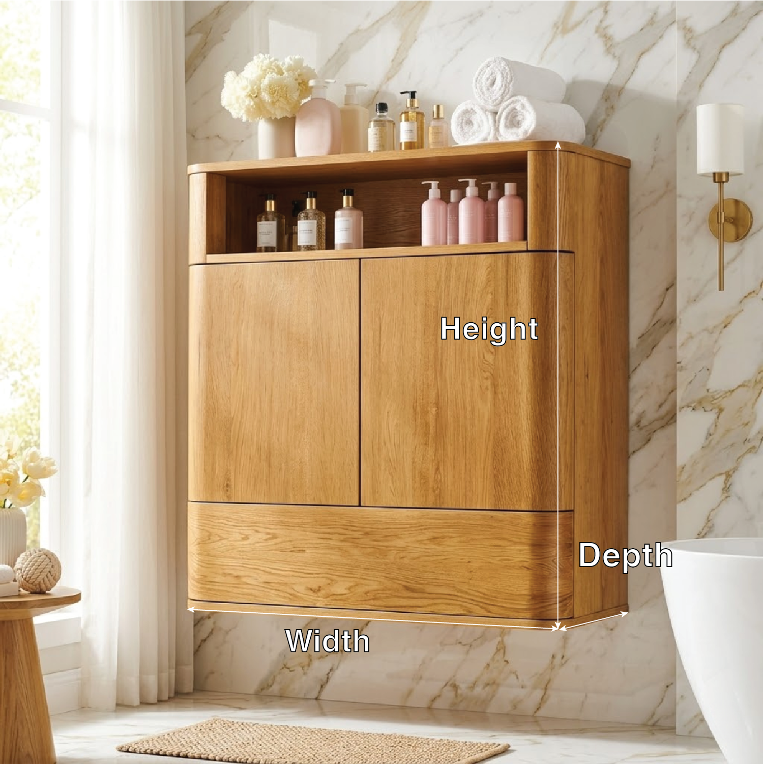 Floating Bathroom Cabinet, Modern Wall Mounted Vanity Storage Organizer Shelf Unit