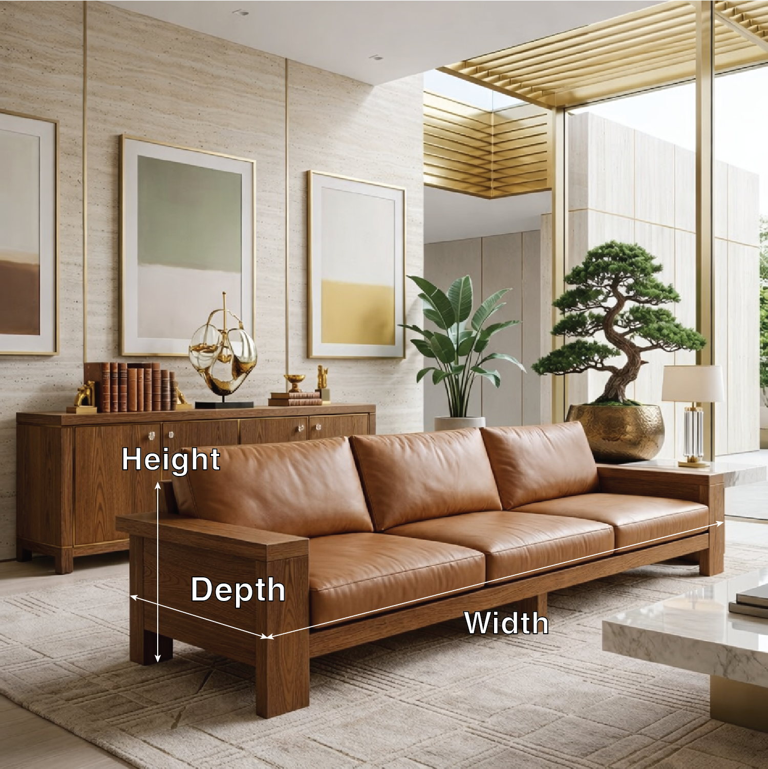 Modern Solid Wood Sofa with Leather Cushions Minimalist Scandi Living Room Couch