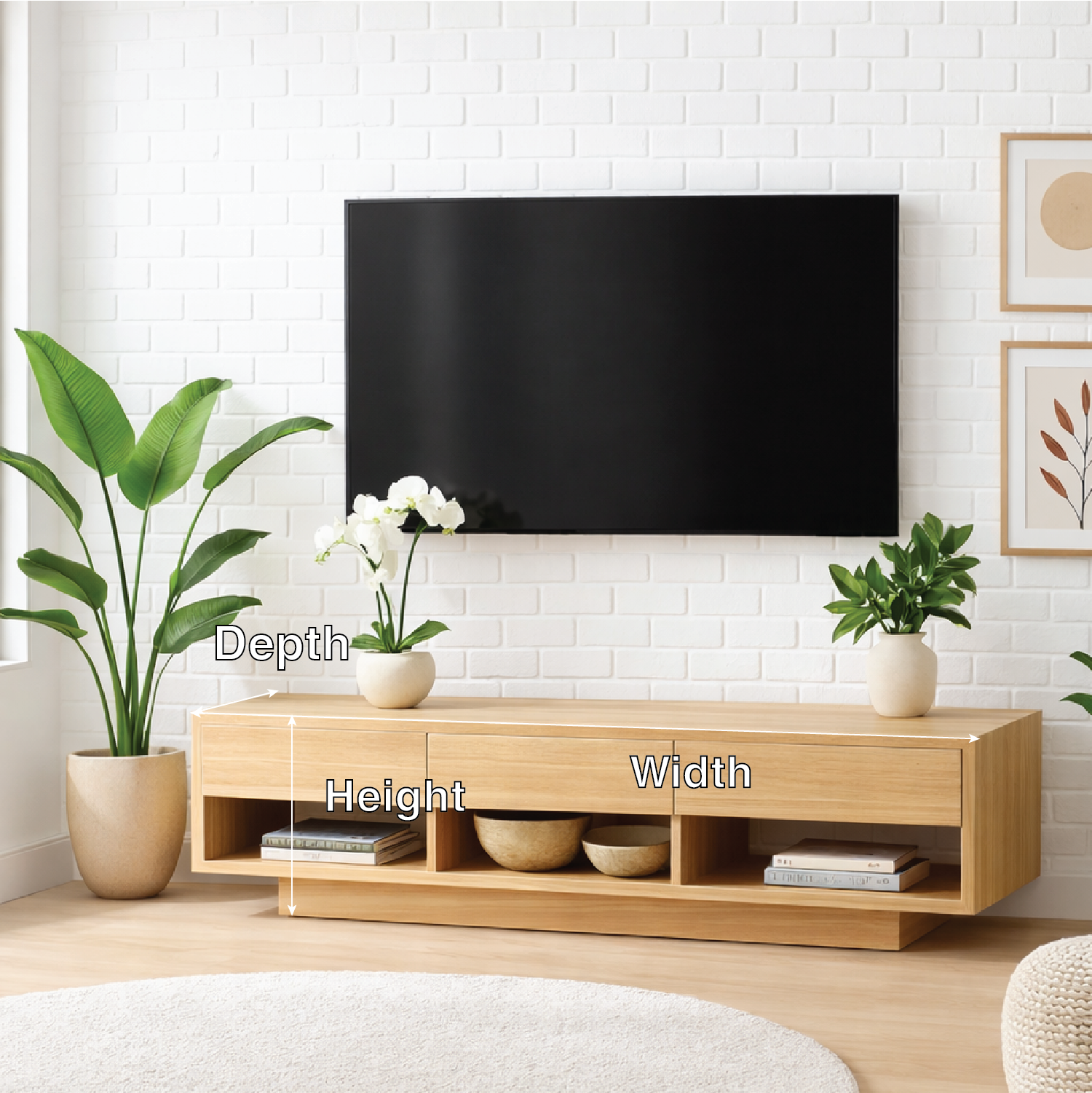 Mid Century Solid Wood TV Stand Modern Media Console Low Entertainment Center Cabinet