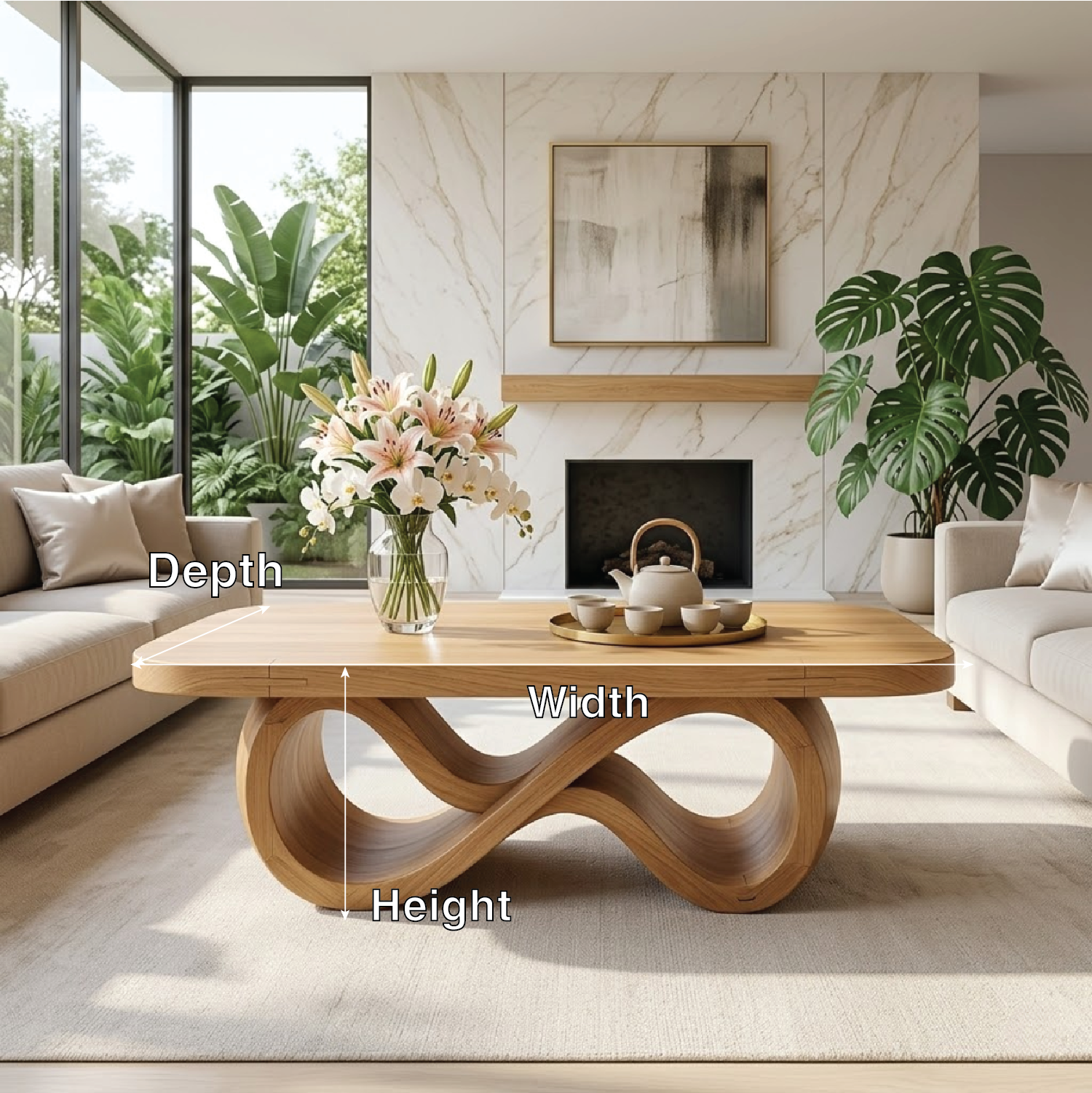 Elegant Infinity-Shaped Coffee Table, Modern Wooden Living Room Furniture