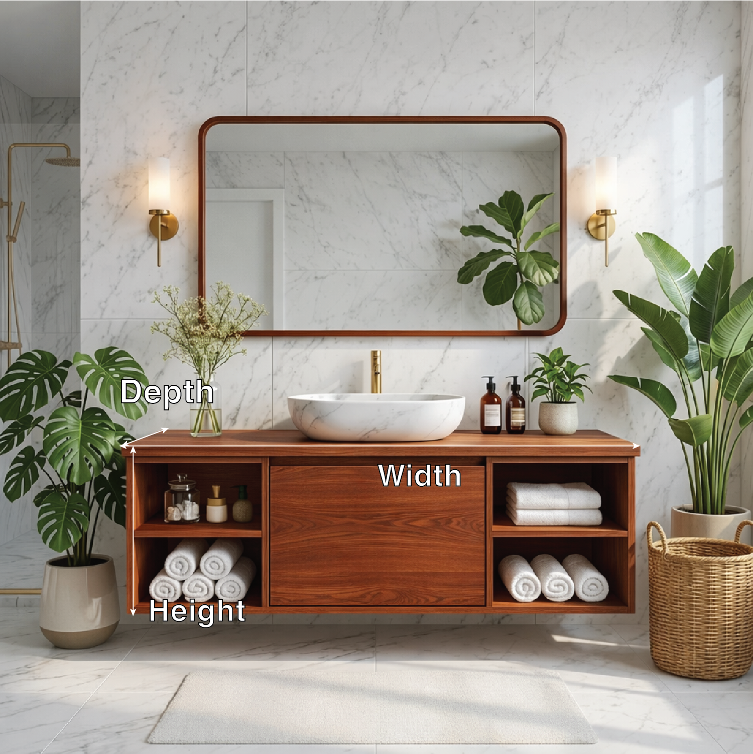 Floating Oak Vanity with Open Shelves and Minimalist Design, Modern Bathroom Furniture