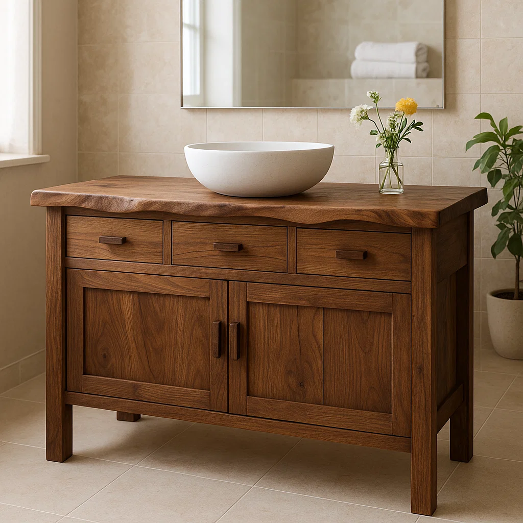 Solid Wood Bathroom Vanity with 3 Drawers and Double Door Cabinet