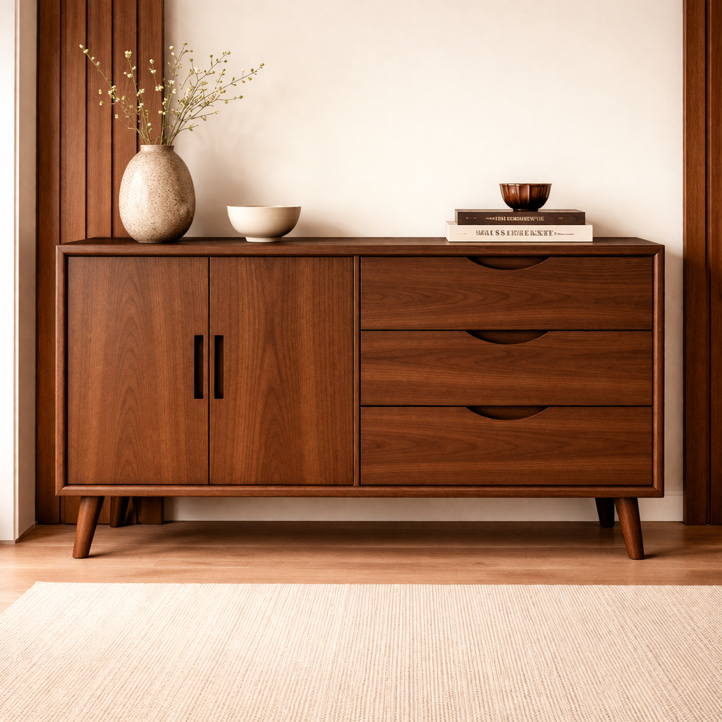 Solid Wood Console Cabinet with Drawers and Doors – Modern Storage Sideboard