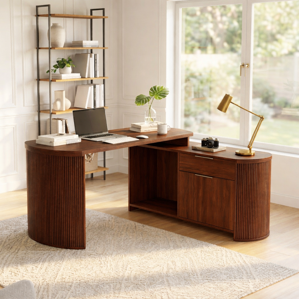 Modern L-Shaped Desk with Elegant Wood Finish for Home Office or Study