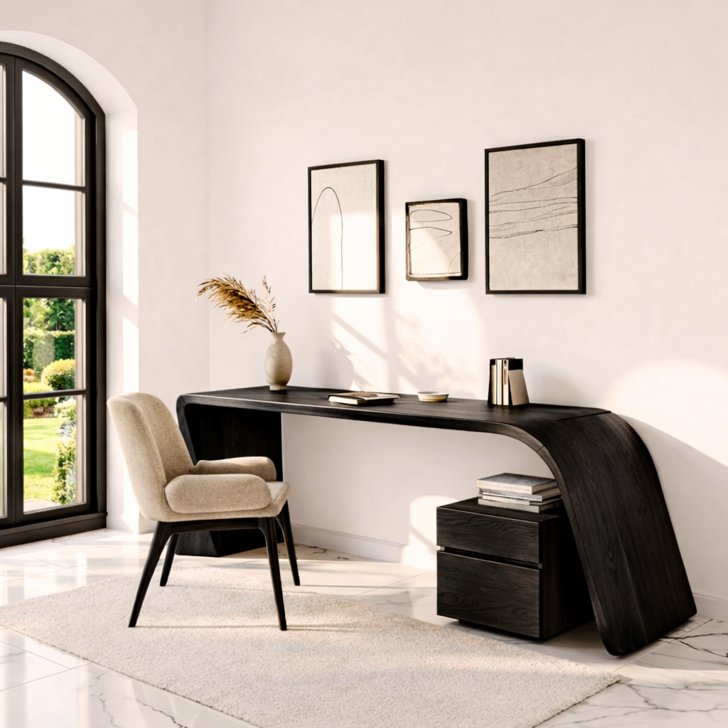Modern Minimal Writing Desk with Curved Base Home Office Work Table Elegant Design