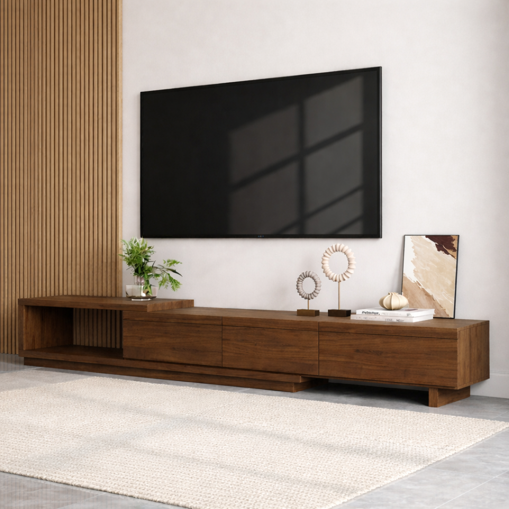 Modern Minimalist Wood TV Stand Long Media Console Low Profile Entertainment Center