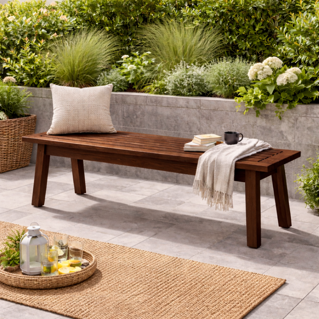 Outdoor Solid Wood Entryway Bench | Modern Patio & Garden Bench with Storage