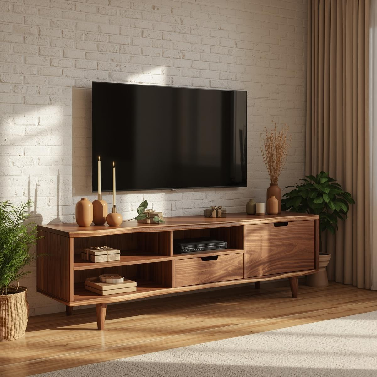 Solid Wood TV Stand Mid Century Media Console Modern Entertainment Center Cabinet