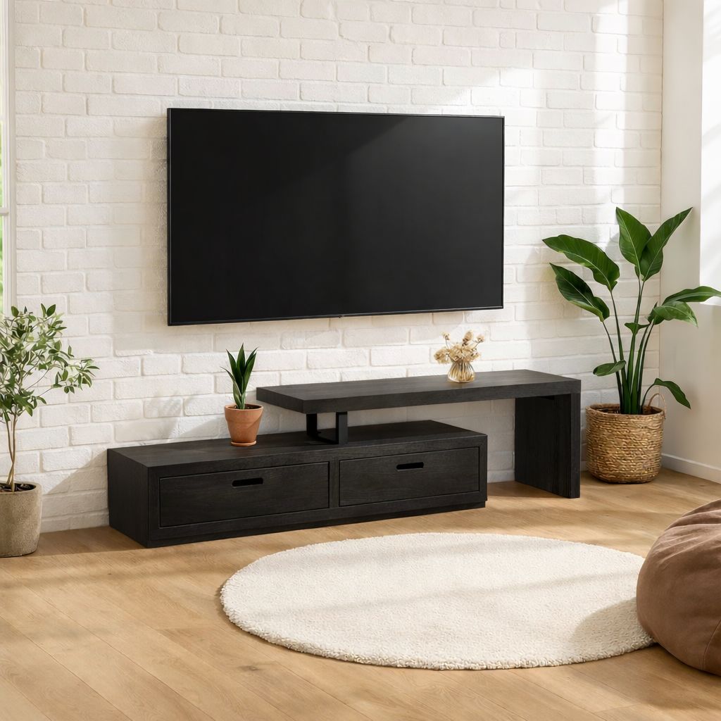 Modern Solid Wood TV Stand Minimalist Media Console Low Entertainment Center Cabinet