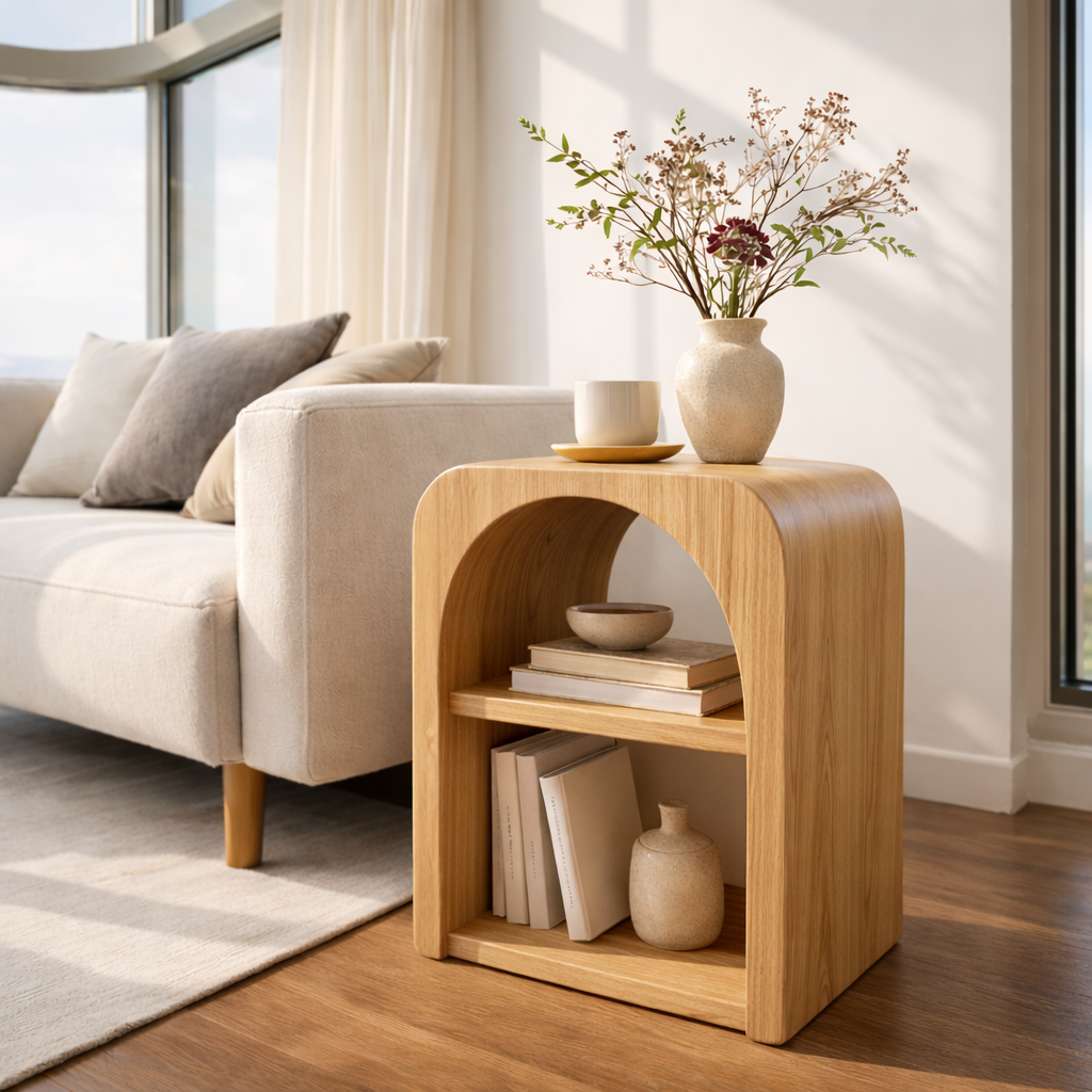 Solid Wood End Table with Storage Shelf – Modern Wooden Side Table for Living Room