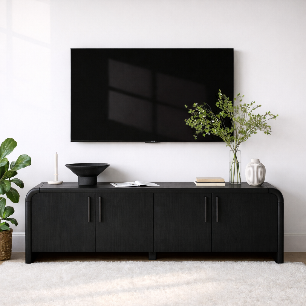 Minimalist Wood TV Stand With Doors Modern Media Console Long Entertainment Center