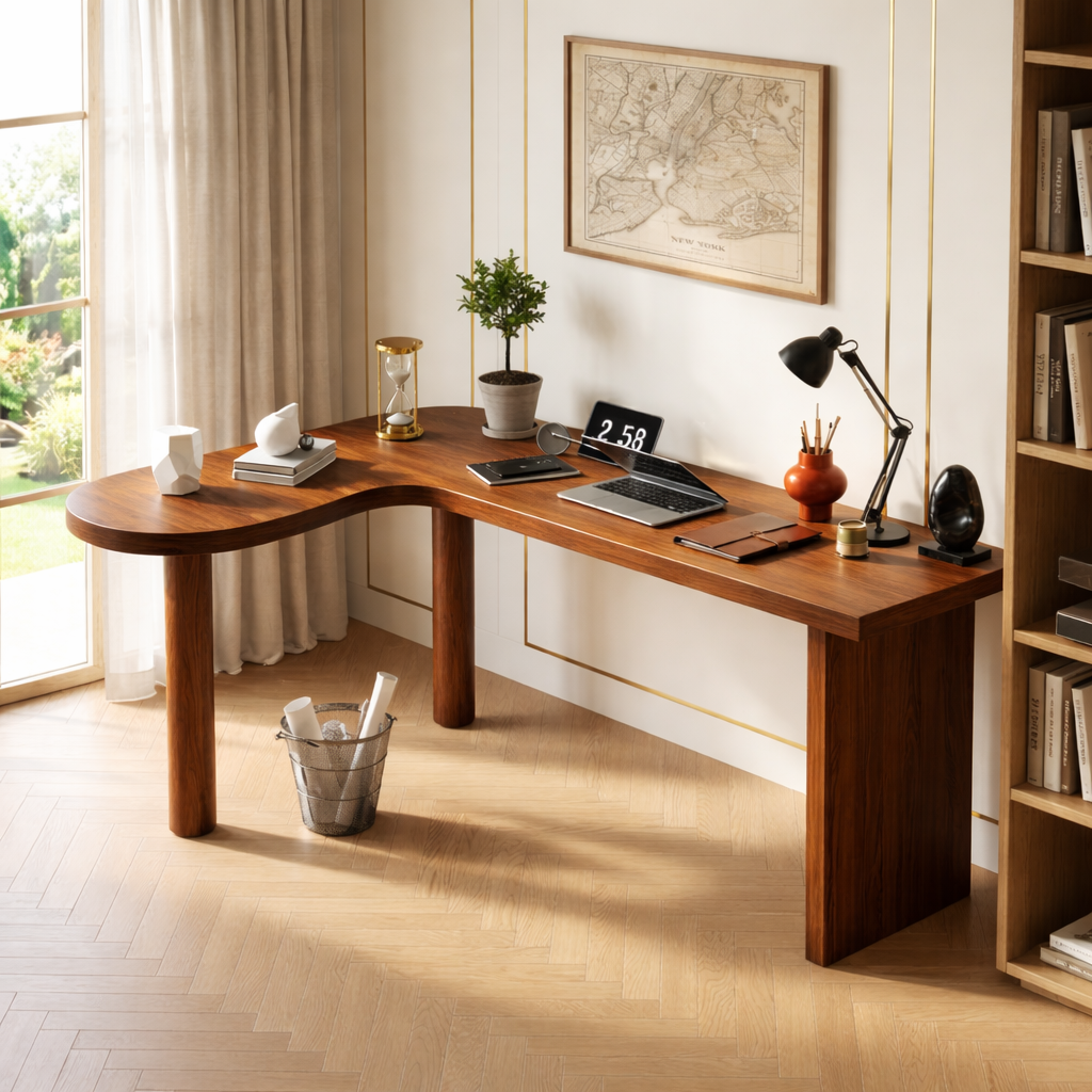 Modern Curved Work Desk with Spacious Workspace for Home Office