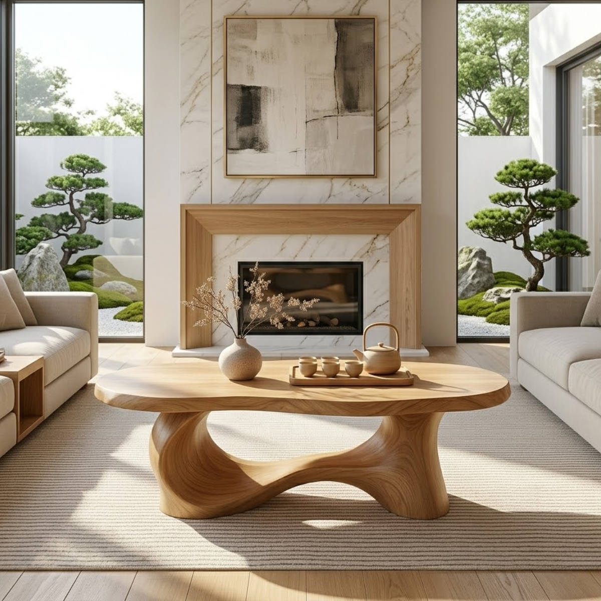 Unique Sculptural Coffee Table, Handcrafted Natural Wood Design for Living Room