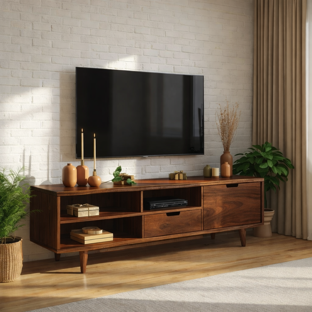 Solid Wood TV Stand Mid Century Media Console Modern Entertainment Center Cabinet