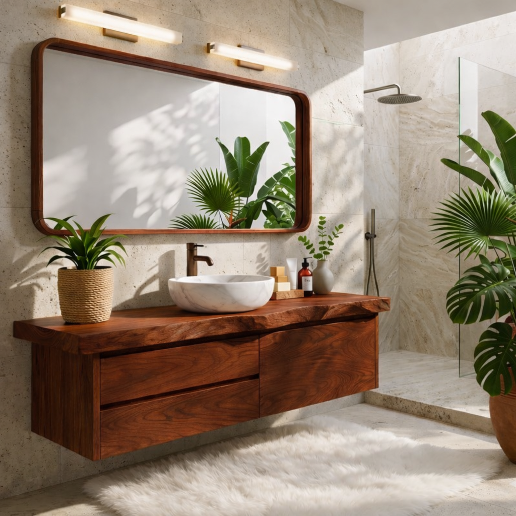 Natural Wood Floating Vanity, Modern Wall-Mounted Bathroom Cabinet with Storage, Minimalist Design