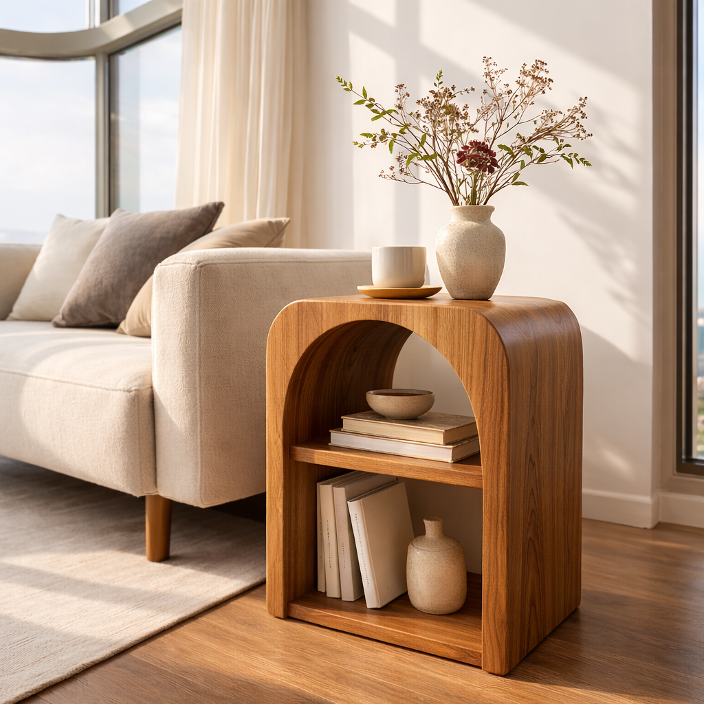 Solid Wood End Table with Storage Shelf – Modern Wooden Side Table for Living Room