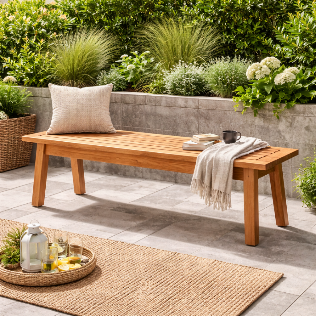 Outdoor Solid Wood Entryway Bench | Modern Patio & Garden Bench with Storage