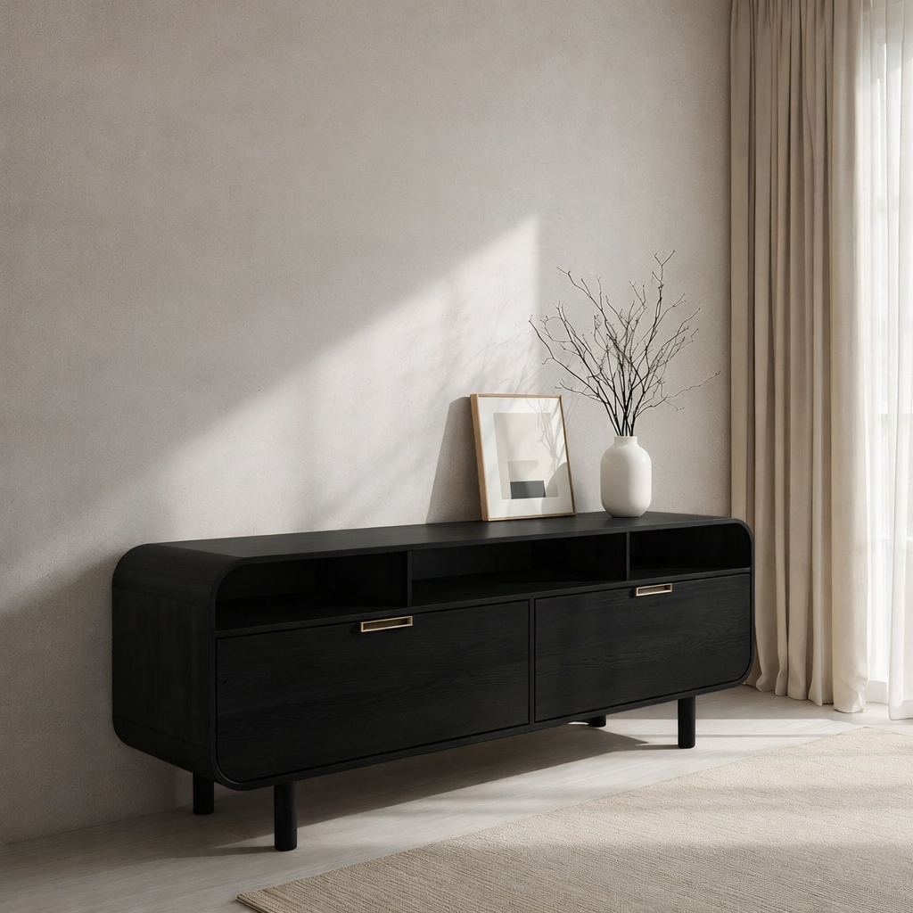Minimalist Solid Wood Console Cabinet with Open Shelving – Modern Storage Solution