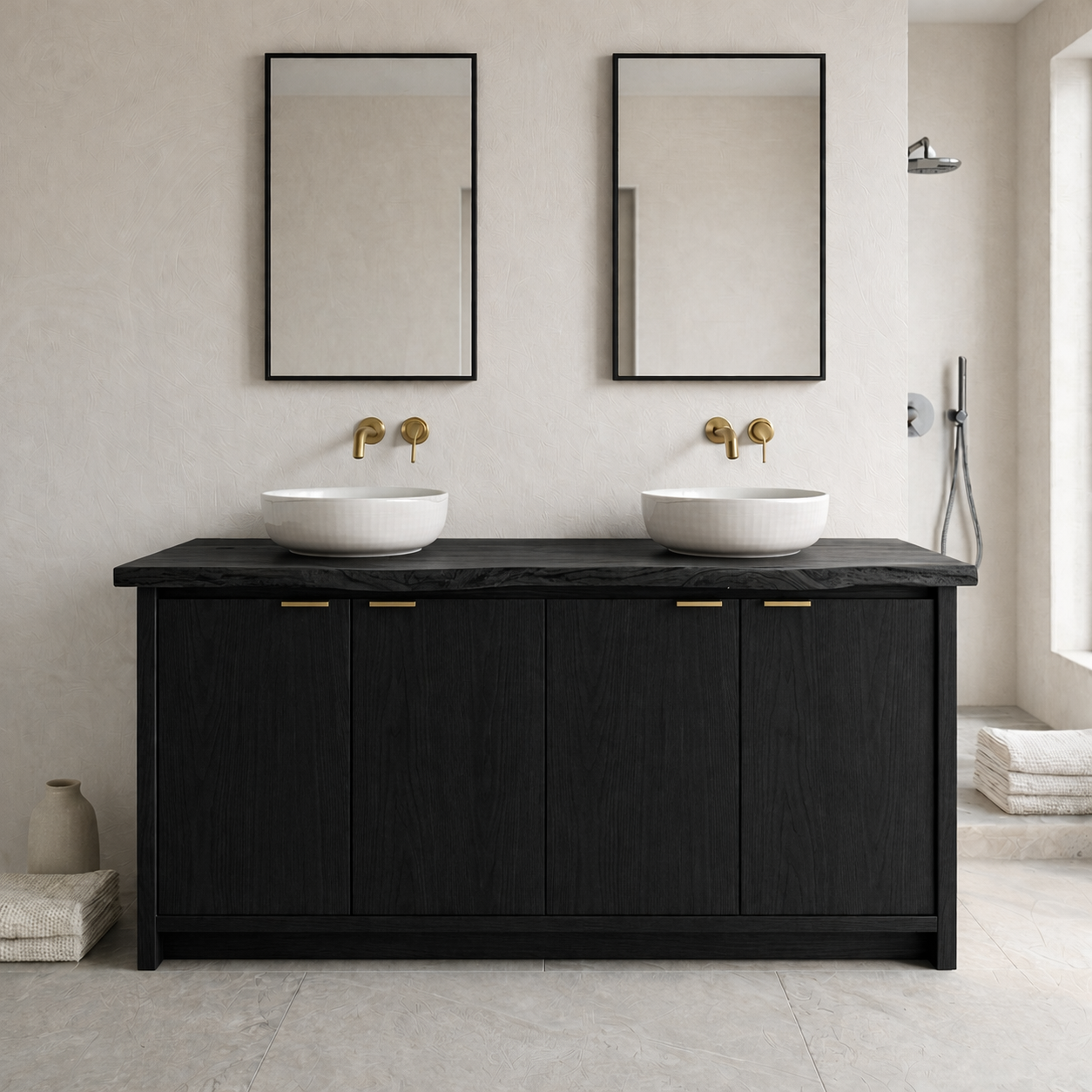Solid Wood Bathroom Vanity Cabinet Double Sink Base Modern Natural Oak Finish