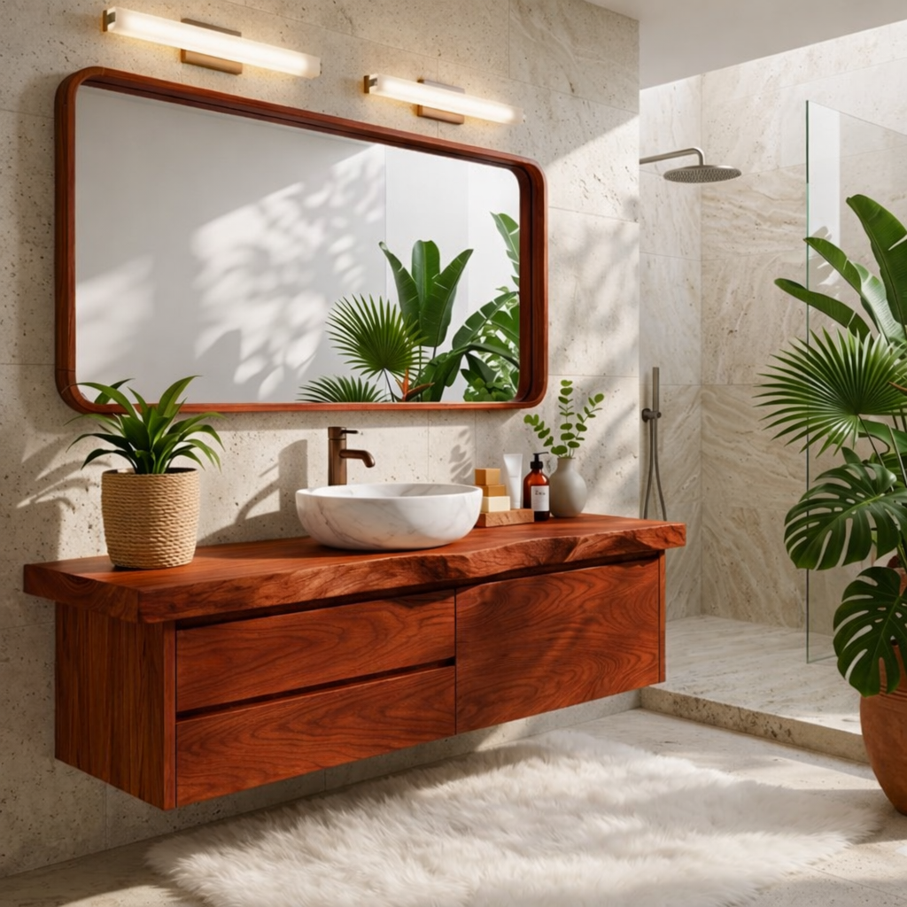 Natural Wood Floating Vanity, Modern Wall-Mounted Bathroom Cabinet with Storage, Minimalist Design