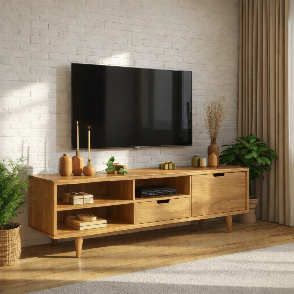 Solid Wood TV Stand Mid Century Media Console Modern Entertainment Center Cabinet