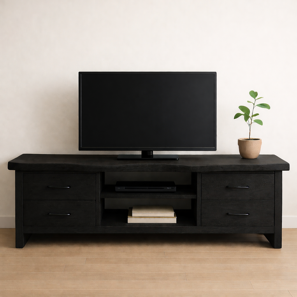 Solid Wood TV Stand with Drawers and Open Shelf Modern Rustic Entertainment Center