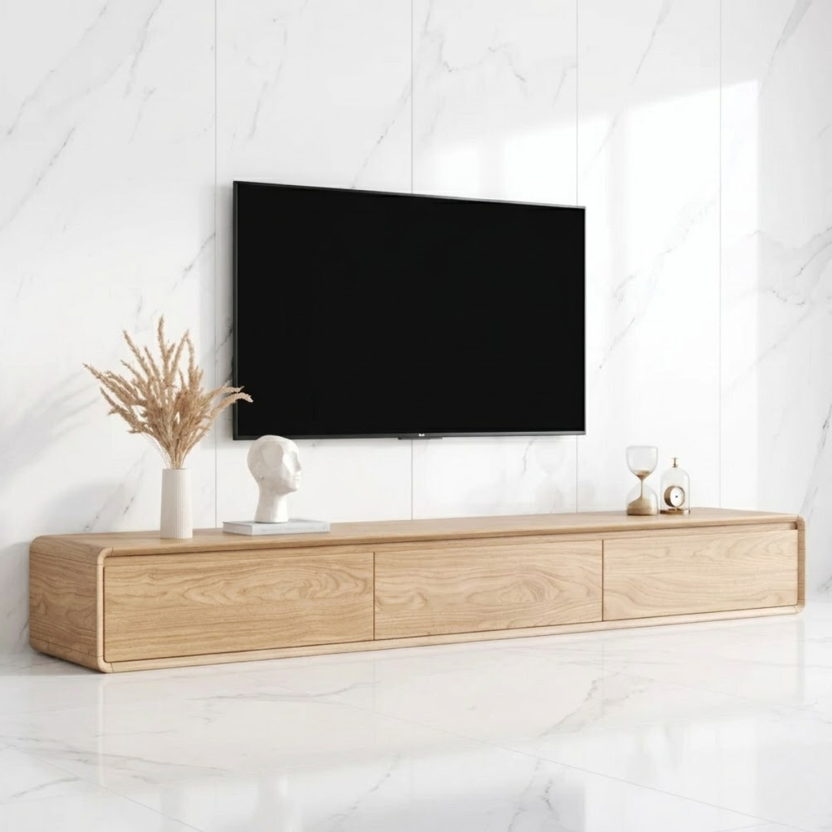 Modern Solid Wood TV Stand Ultra Low Profile Minimalist Media Console Storage Unit