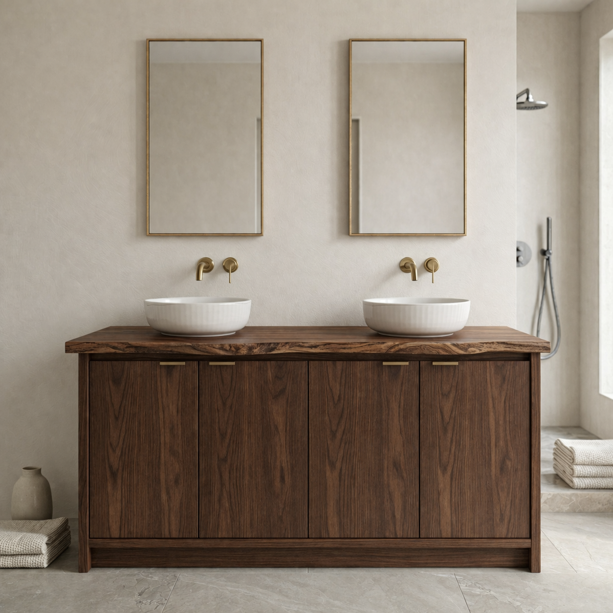 Solid Wood Bathroom Vanity Cabinet Double Sink Base Modern Natural Oak Finish