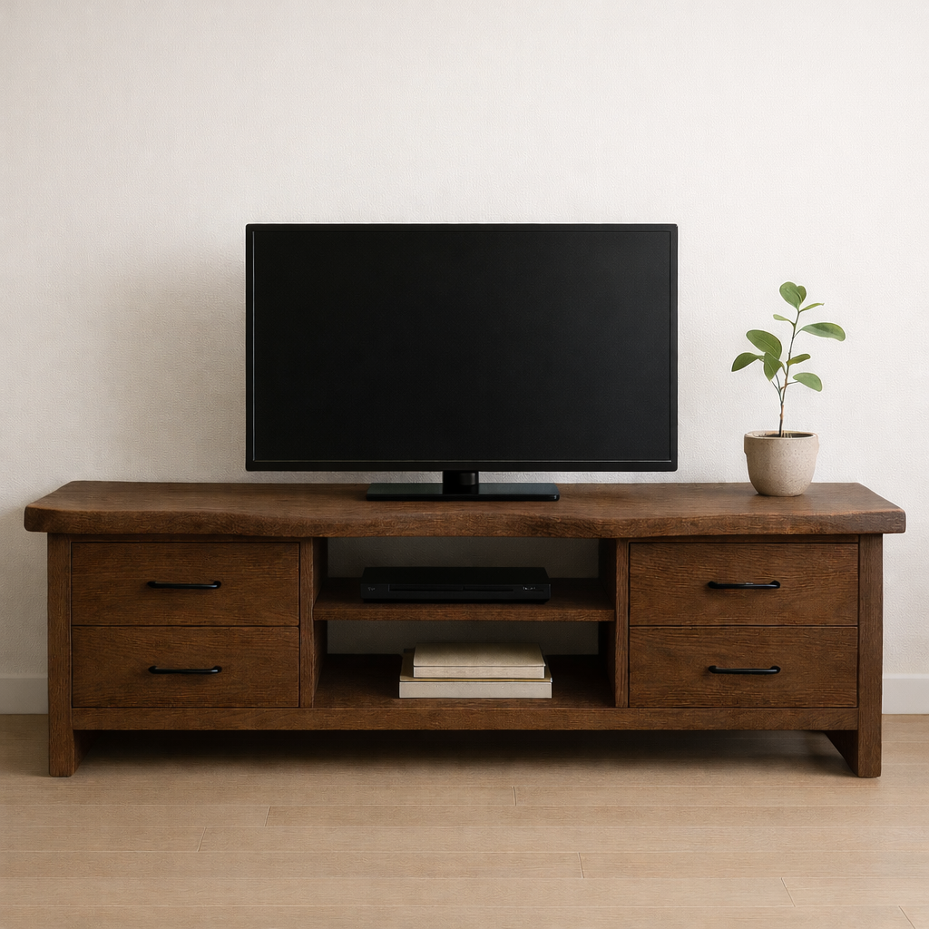 Solid Wood TV Stand with Drawers and Open Shelf Modern Rustic Entertainment Center