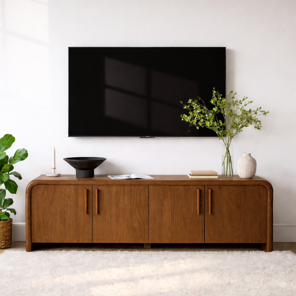 Minimalist Wood TV Stand With Doors Modern Media Console Long Entertainment Center