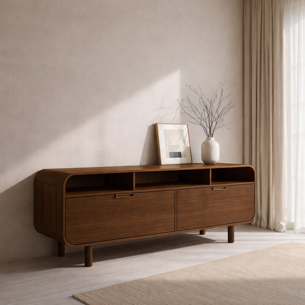 Minimalist Solid Wood Console Cabinet with Open Shelving – Modern Storage Solution