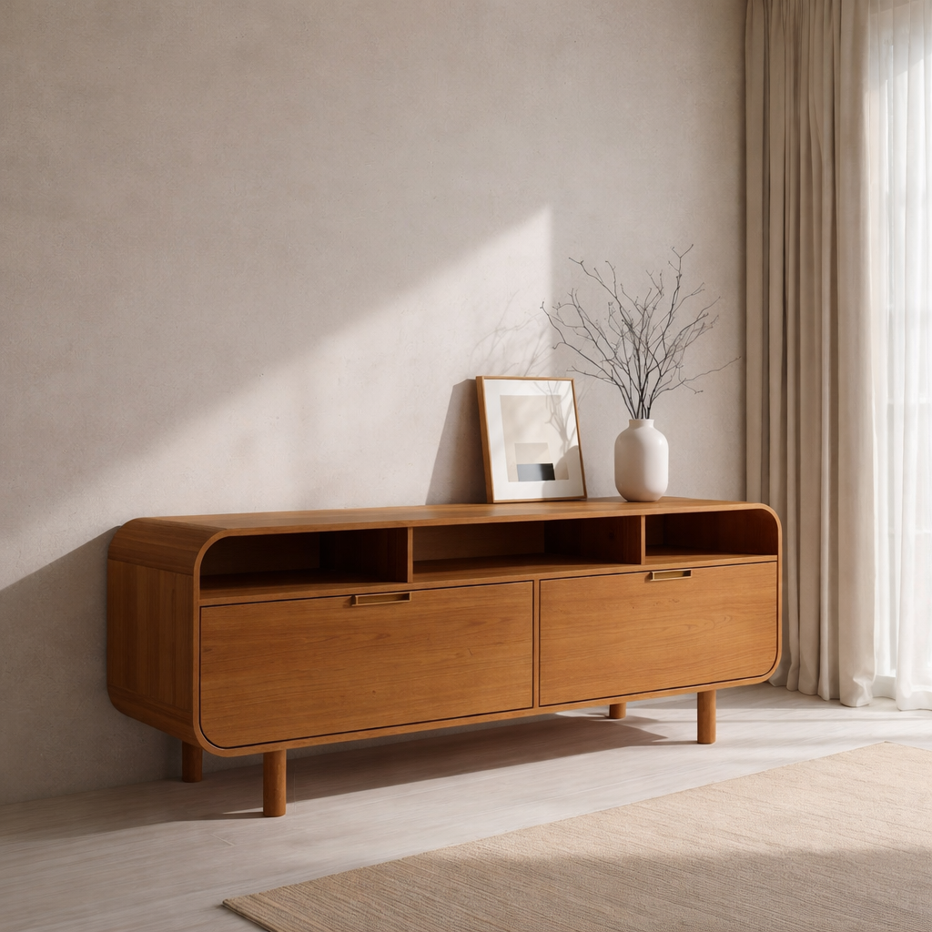 Minimalist Solid Wood Console Cabinet with Open Shelving – Modern Storage Solution