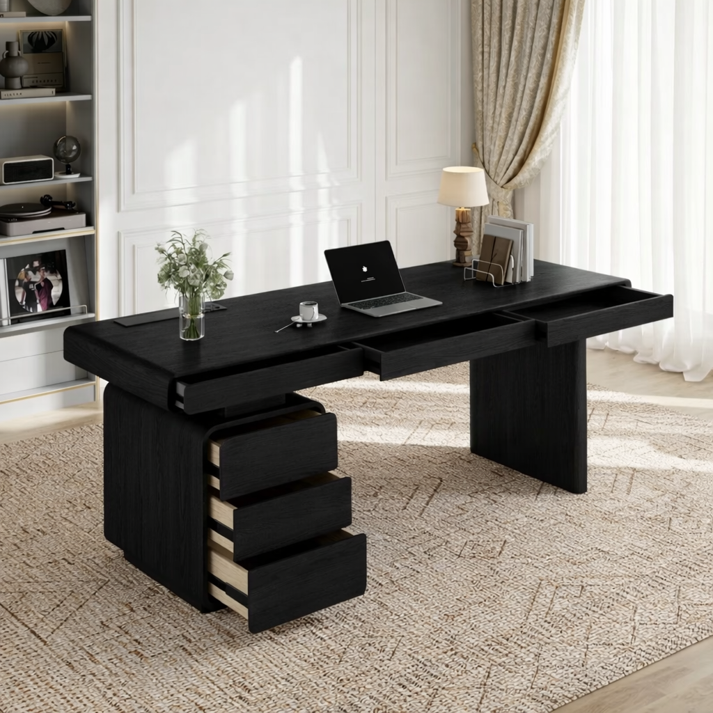 Large Executive Desk with Drawers, Modern Office Work Table, Home Office Writing Desk