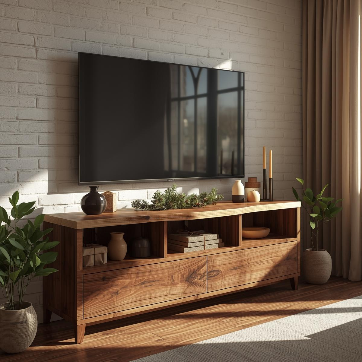 Mid Century TV Stand Solid Wood Media Console Modern Entertainment Center Storage