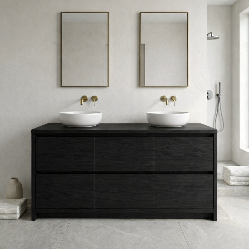 Solid Wood Bathroom Vanity Cabinet Double Sink Base Modern Storage Unit