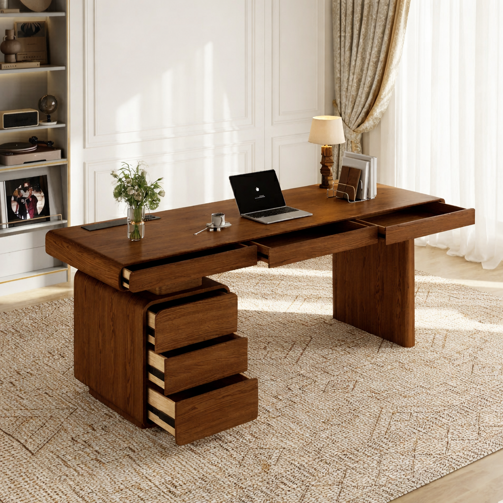 Large Executive Desk with Drawers, Modern Office Work Table, Home Office Writing Desk