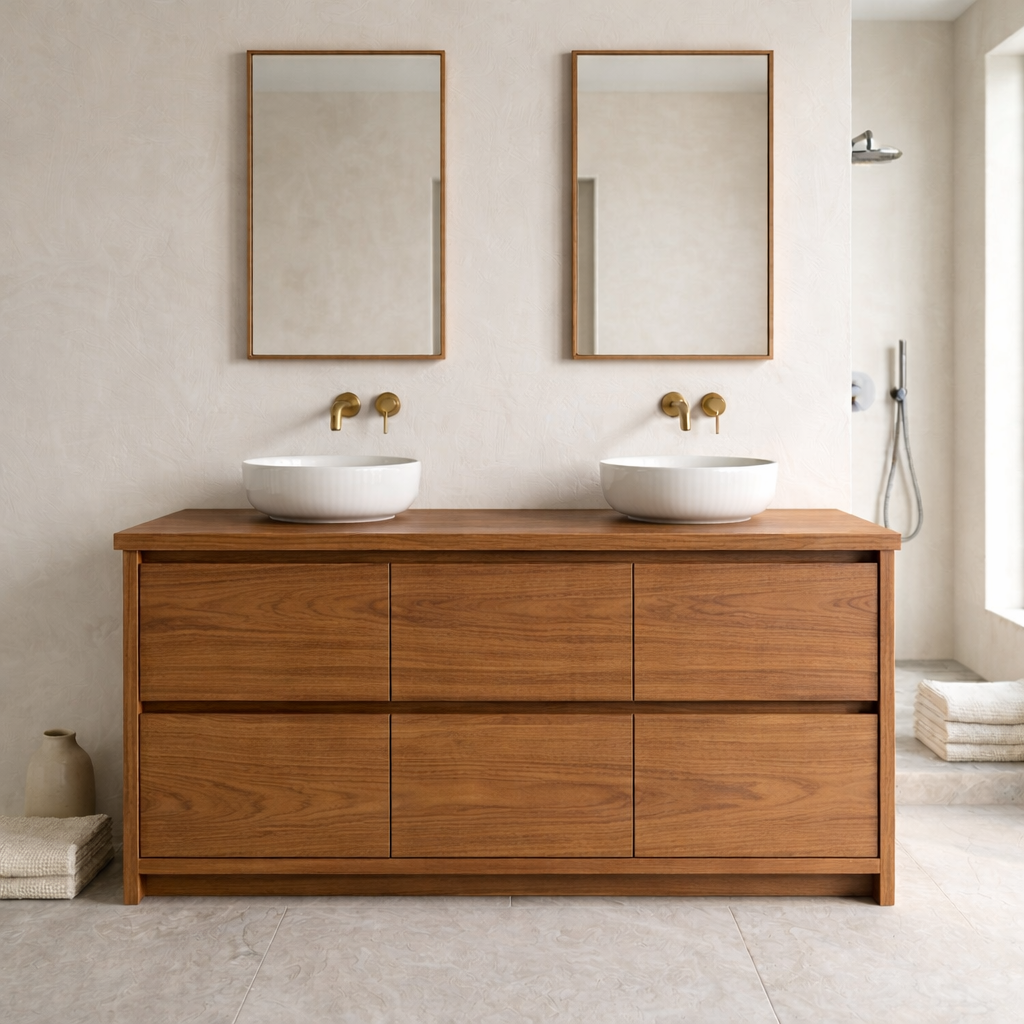 Solid Wood Bathroom Vanity Cabinet Double Sink Base Modern Storage Unit