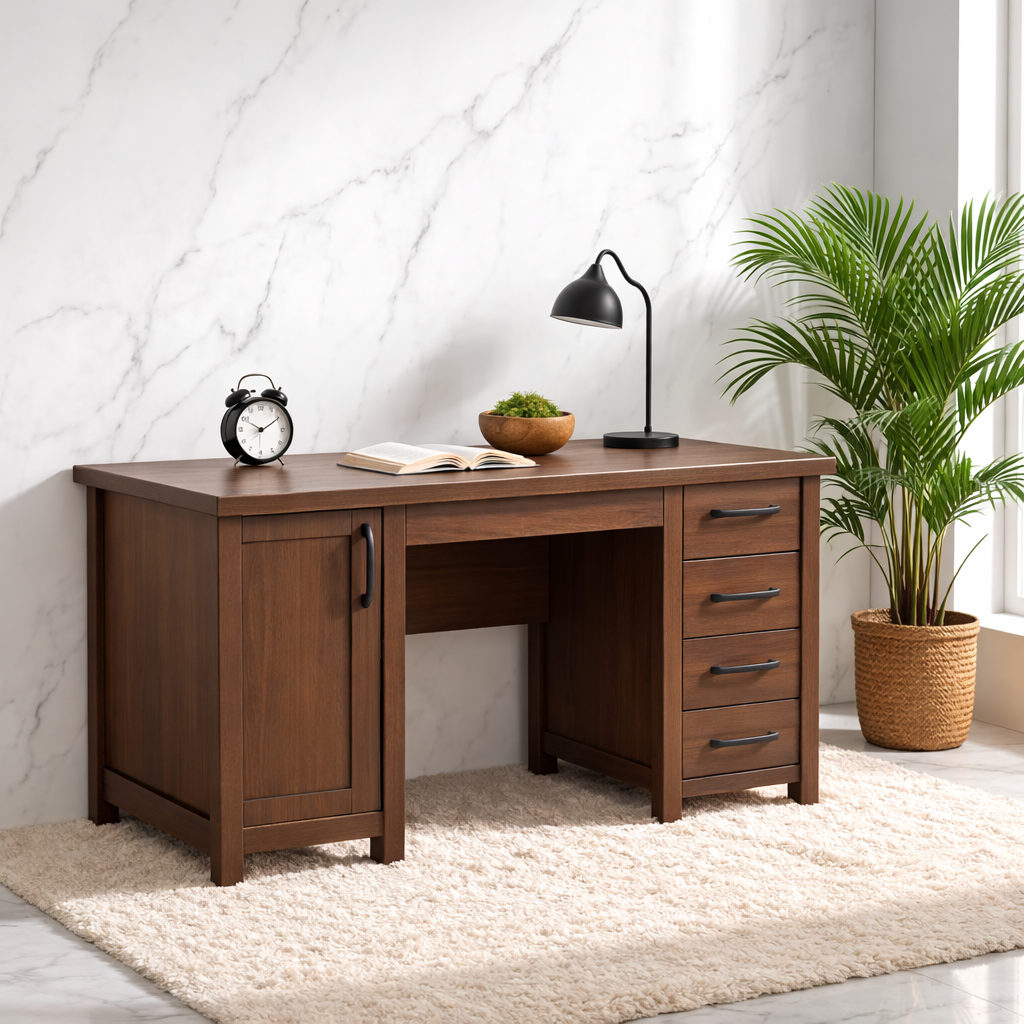 Modern Home Office Desk with Storage Drawers Wooden Writing Table Workstation