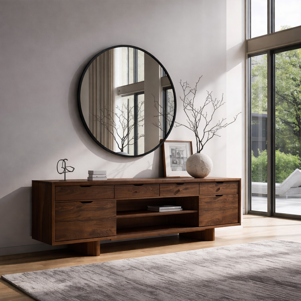 Solid Wood Console Table with Drawers and Open Shelf – Modern Entryway Storage Cabinet