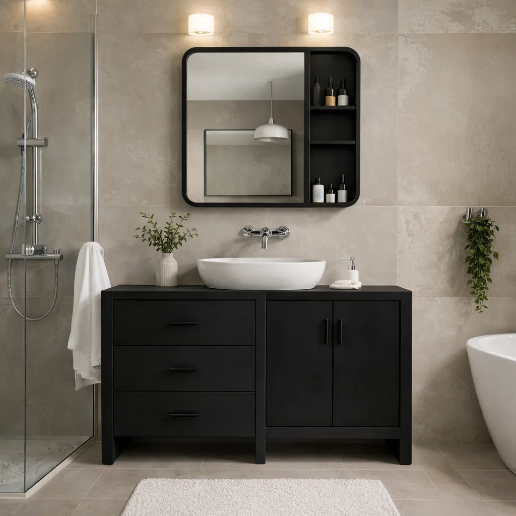 Solid Wood Bathroom Vanity Cabinet with Drawers & Double Doors – Modern Finish