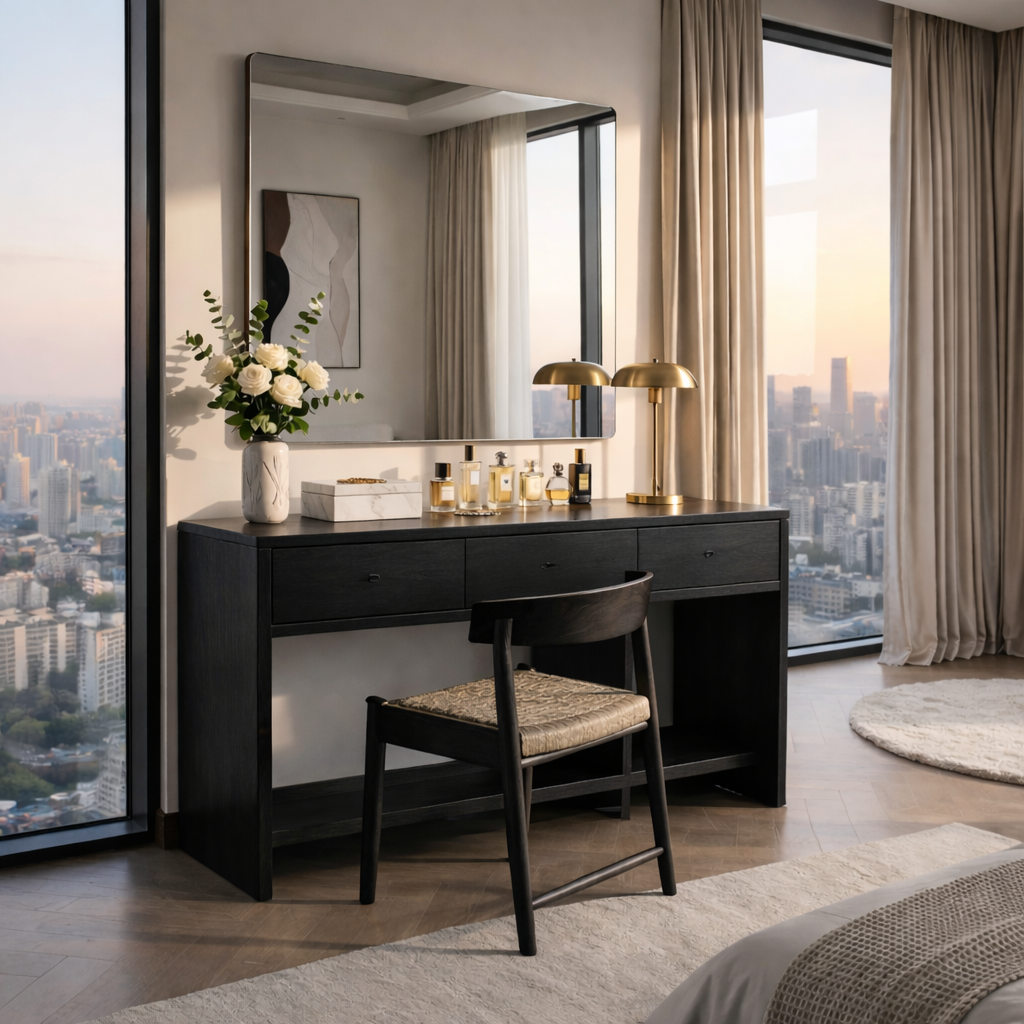 Handcrafted Solid Wood Makeup Vanity  – Modern Minimalist Design