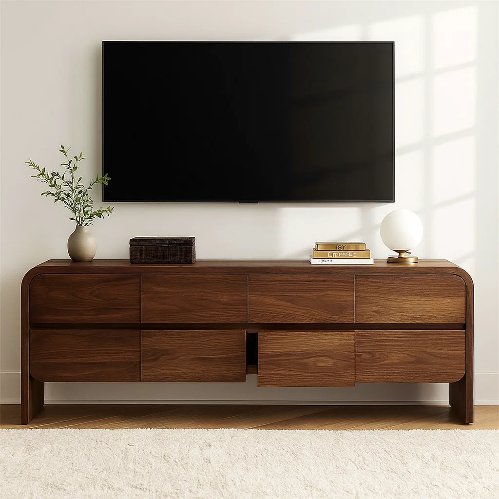 Modern Wood TV Stand With Storage Drawers Long Media Console Minimalist Entertainment Center