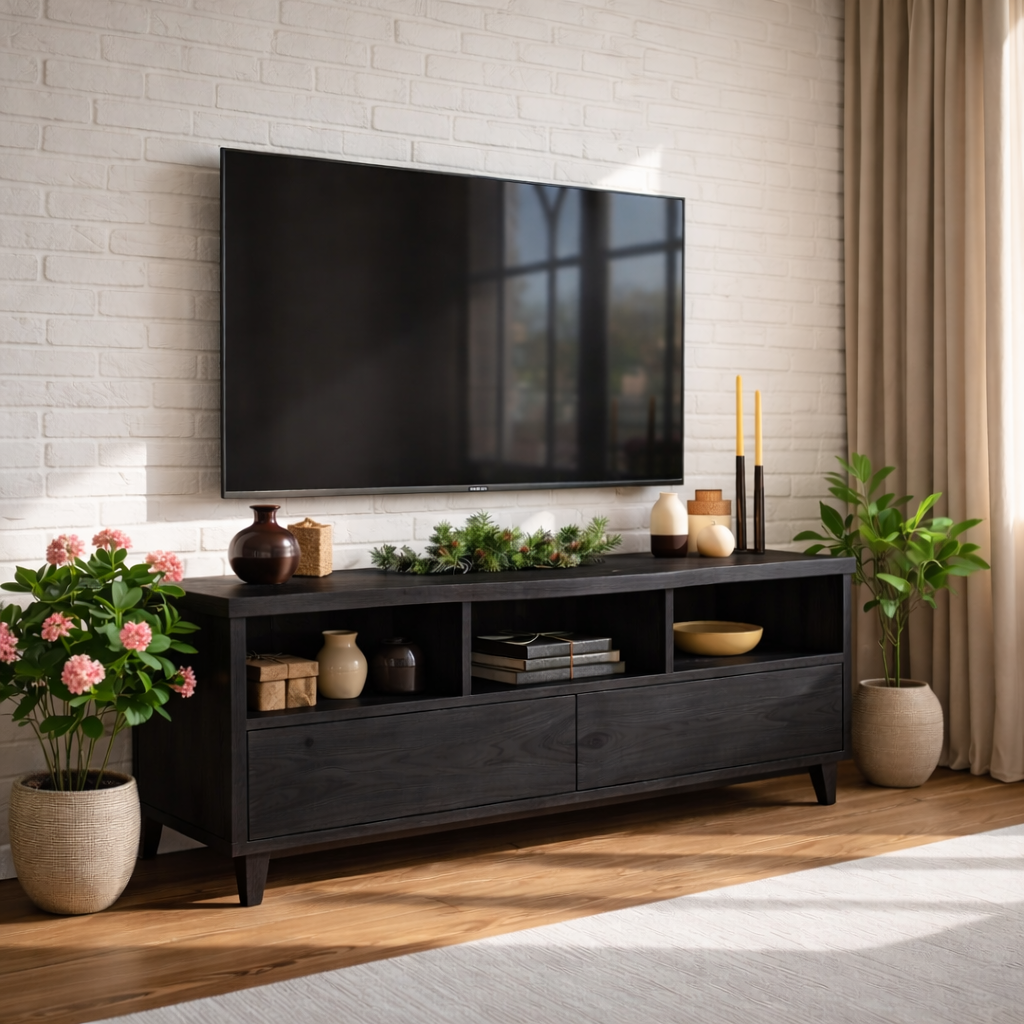 Mid Century TV Stand Solid Wood Media Console Modern Entertainment Center Storage