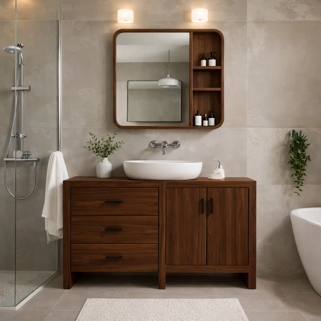 Solid Wood Bathroom Vanity Cabinet with Drawers & Double Doors – Modern Finish