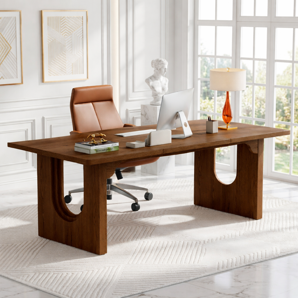 Modern Executive Desk with Sculptural Base Home Office Work Table